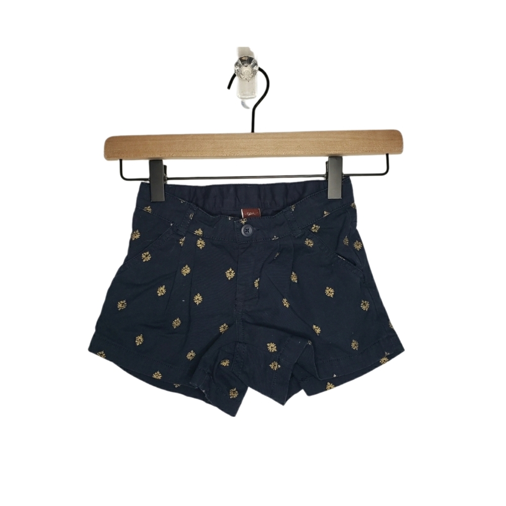 Tea Collection Size 3 Toddler Girl Navy Blue Shorts with a Gold Brocade Pattern